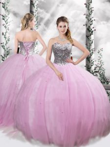 Sophisticated Sweetheart Sleeveless Brush Train Lace Up 15 Quinceanera Dress Lilac Tulle