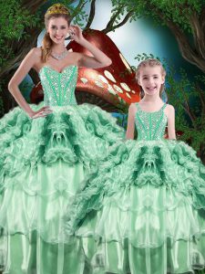 Fantastic Multi-color Sweetheart Neckline Beading and Ruffles and Ruffled Layers 15th Birthday Dress Sleeveless Lace Up