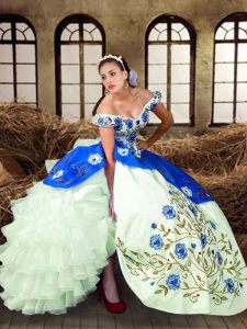 Multi-color Ball Gowns Off The Shoulder Sleeveless Taffeta Floor Length Lace Up Embroidery 15th Birthday Dress