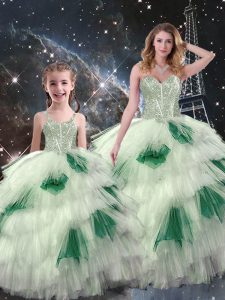 Floor Length Lace Up Vestidos de Quinceanera Multi-color for Military Ball and Sweet 16 and Quinceanera with Beading and Ruffled Layers