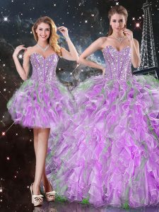 Custom Designed Sleeveless Lace Up Floor Length Beading and Ruffles Sweet 16 Dress