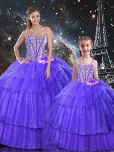 Sweetheart Sleeveless Lace Up Sweet 16 Quinceanera Dress Purple Organza and Tulle