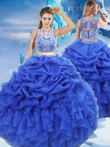 Royal Blue Sleeveless Beading and Ruffles and Pick Ups Floor Length Quinceanera Dresses