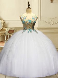 Custom Fit White Sleeveless Organza Lace Up Quinceanera Gowns for Military Ball and Sweet 16 and Quinceanera