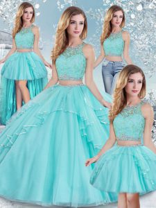Sleeveless Clasp Handle Floor Length Lace and Sequins 15th Birthday Dress