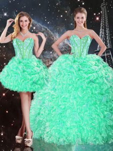 Attractive Floor Length Apple Green 15th Birthday Dress Sweetheart Sleeveless Lace Up