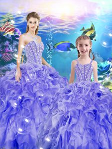 Eye-catching Organza Sweetheart Sleeveless Lace Up Beading and Ruffles Vestidos de Quinceanera in Lavender