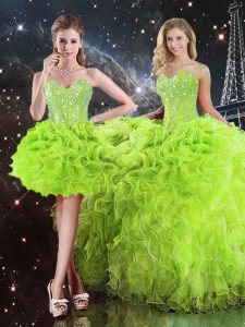 Floor Length Lace Up 15 Quinceanera Dress for Military Ball and Sweet 16 and Quinceanera with Beading and Ruffles