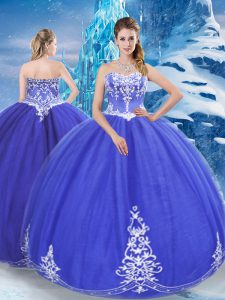 Hot Sale Floor Length Zipper Vestidos de Quinceanera Blue for Military Ball and Sweet 16 and Quinceanera with Appliques