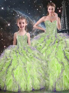 Elegant Ball Gowns Sweet 16 Quinceanera Dress Yellow Green Sweetheart Organza Sleeveless Floor Length Lace Up