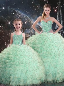 Comfortable Apple Green Lace Up Sweetheart Beading and Ruffles Quinceanera Gowns Organza Sleeveless