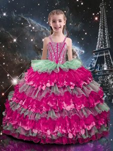 Ball Gowns Girls Pageant Dresses Multi-color Straps Organza Sleeveless Floor Length Lace Up