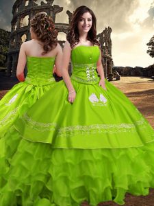 Strapless Neckline Embroidery and Ruffled Layers Quinceanera Dress Sleeveless Zipper