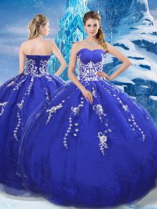 Floor Length Blue Sweet 16 Dresses Organza Sleeveless Appliques