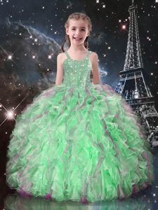 New Arrival Sleeveless Beading and Ruffles Lace Up Little Girl Pageant Dress