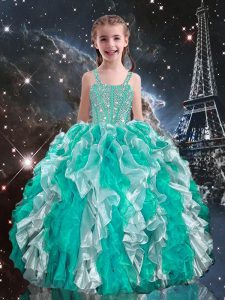 Trendy Organza Sleeveless Floor Length Child Pageant Dress and Beading and Ruffles