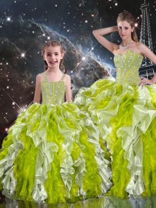 High Class Sleeveless Organza Floor Length Lace Up 15th Birthday Dress in Multi-color with Beading and Ruffles