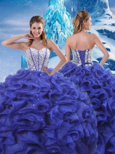 High Class Beading and Ruffles Quinceanera Gowns Blue Lace Up Sleeveless Floor Length