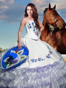 High Class Taffeta Long Sleeves Floor Length Quinceanera Dress and Embroidery and Ruffled Layers