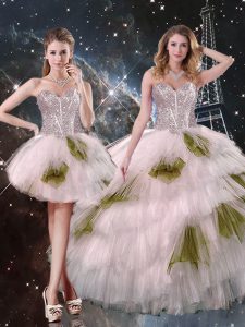 Best Selling Champagne Sweetheart Lace Up Beading and Ruffled Layers and Sequins Sweet 16 Quinceanera Dress Sleeveless