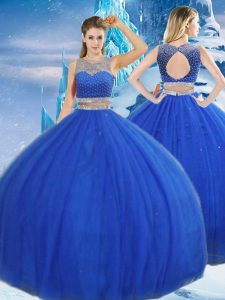 Royal Blue Sleeveless Asymmetrical Beading and Sequins Clasp Handle Sweet 16 Dresses