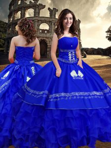 Sleeveless Embroidery and Ruffled Layers Zipper Quinceanera Dress