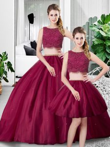 Low Price Sleeveless Floor Length Lace and Ruching Zipper Quinceanera Dresses with Fuchsia