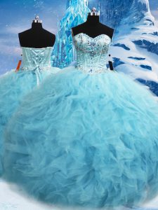 Superior Beading and Pick Ups 15th Birthday Dress Aqua Blue Lace Up Sleeveless Floor Length
