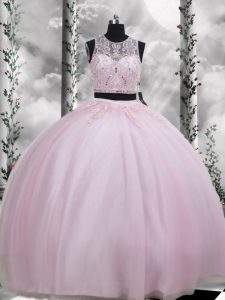 Best Sleeveless Zipper Floor Length Beading and Appliques Quinceanera Gown