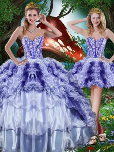 Hot Sale Multi-color Ball Gowns Beading and Ruffles and Ruffled Layers 15 Quinceanera Dress Lace Up Organza Sleeveless Floor Length