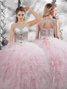 Floor Length Ball Gowns Sleeveless Baby Pink 15th Birthday Dress Lace Up
