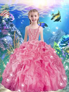 Unique Sleeveless Beading and Ruffles Lace Up Kids Formal Wear
