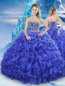 Floor Length Royal Blue Sweet 16 Quinceanera Dress Strapless Sleeveless Lace Up