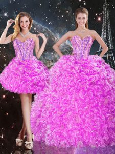 Customized Three Pieces 15th Birthday Dress Fuchsia Sweetheart Organza Sleeveless Floor Length Lace Up