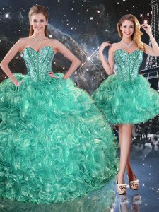 Flare Three Pieces Vestidos de Quinceanera Turquoise Sweetheart Organza Sleeveless Floor Length Lace Up
