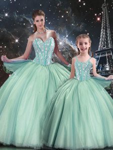 Turquoise Sweetheart Neckline Beading Quinceanera Gowns Sleeveless Lace Up