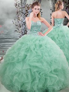 Ball Gowns Sweet 16 Quinceanera Dress Apple Green Sweetheart Organza Sleeveless Floor Length Lace Up