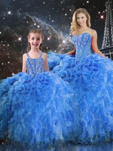 Fantastic Ball Gowns Sweet 16 Dresses Baby Blue Sweetheart Organza Sleeveless Floor Length Lace Up