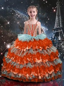 Custom Made Floor Length Multi-color Little Girl Pageant Gowns Organza Sleeveless Beading and Ruffled Layers