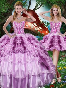 Multi-color Ball Gowns Beading and Ruffles and Ruffled Layers Quinceanera Dresses Lace Up Organza Sleeveless Floor Length