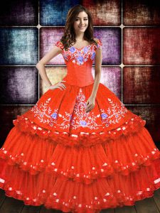 Shining Sleeveless Lace Up Floor Length Embroidery and Ruffled Layers Vestidos de Quinceanera