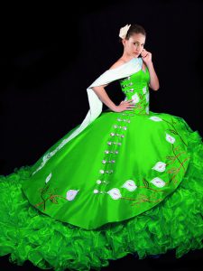 Discount Sweetheart Sleeveless Brush Train Lace Up Quinceanera Dresses Green Organza
