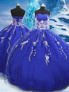 Simple Blue Sleeveless Organza Lace Up Quinceanera Gowns for Military Ball and Sweet 16 and Quinceanera