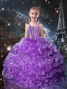 Eggplant Purple Ball Gowns Beading and Ruffles Little Girl Pageant Gowns Lace Up Organza Sleeveless Floor Length