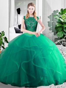 Floor Length Two Pieces Sleeveless Turquoise Ball Gown Prom Dress Zipper