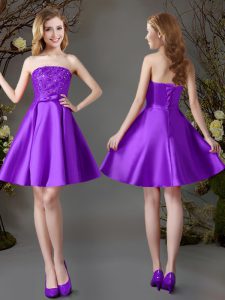 Trendy Eggplant Purple Quinceanera Court of Honor Dress Wedding Party with Beading Strapless Sleeveless Lace Up