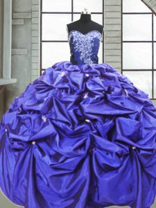 Sleeveless Floor Length Beading and Pick Ups Lace Up Ball Gown Prom Dress with Purple
