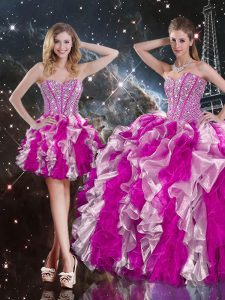Clearance Sweetheart Sleeveless Organza Sweet 16 Dresses Beading and Ruffles Lace Up