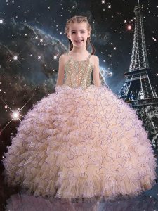 Adorable Ball Gowns Kids Pageant Dress Pink Straps Organza Sleeveless Floor Length Lace Up