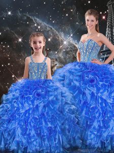 Custom Design Sweetheart Sleeveless Lace Up Quinceanera Gowns Royal Blue Organza